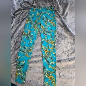 LuLaRoe Blue/Green and Yellow Paisley Leggings